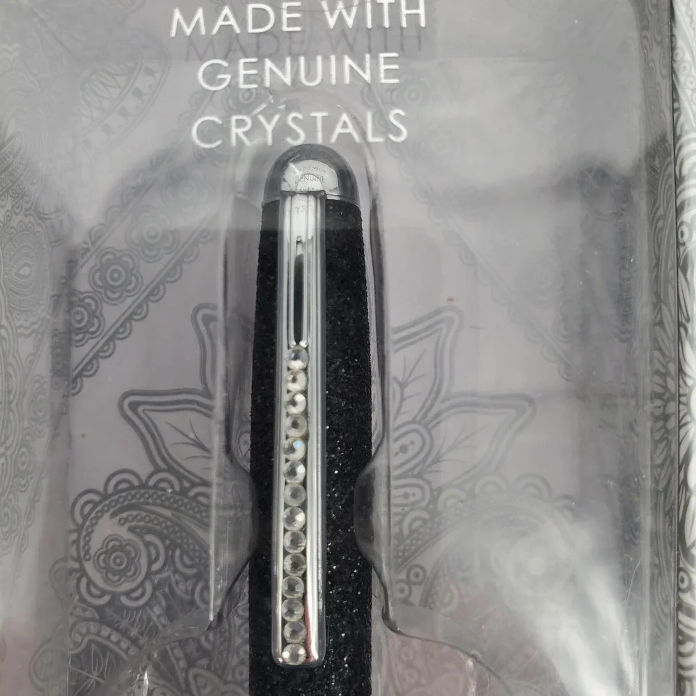 Argento SC Black Glitter Ballpoint Pen with Genuine Crystals BPE010-BK New